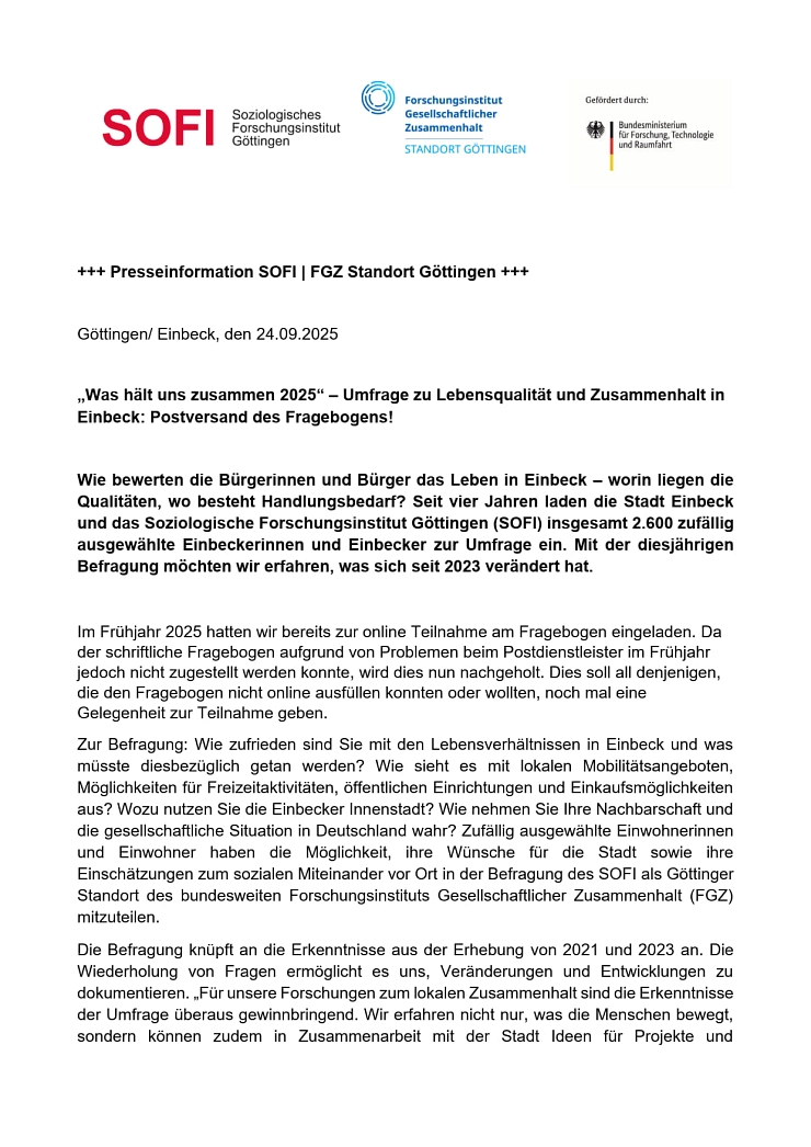 2025 SOFI-Umfrage Seite 1 2025 SOFI-Umfrage Seite 1 © Stadt Einbeck
