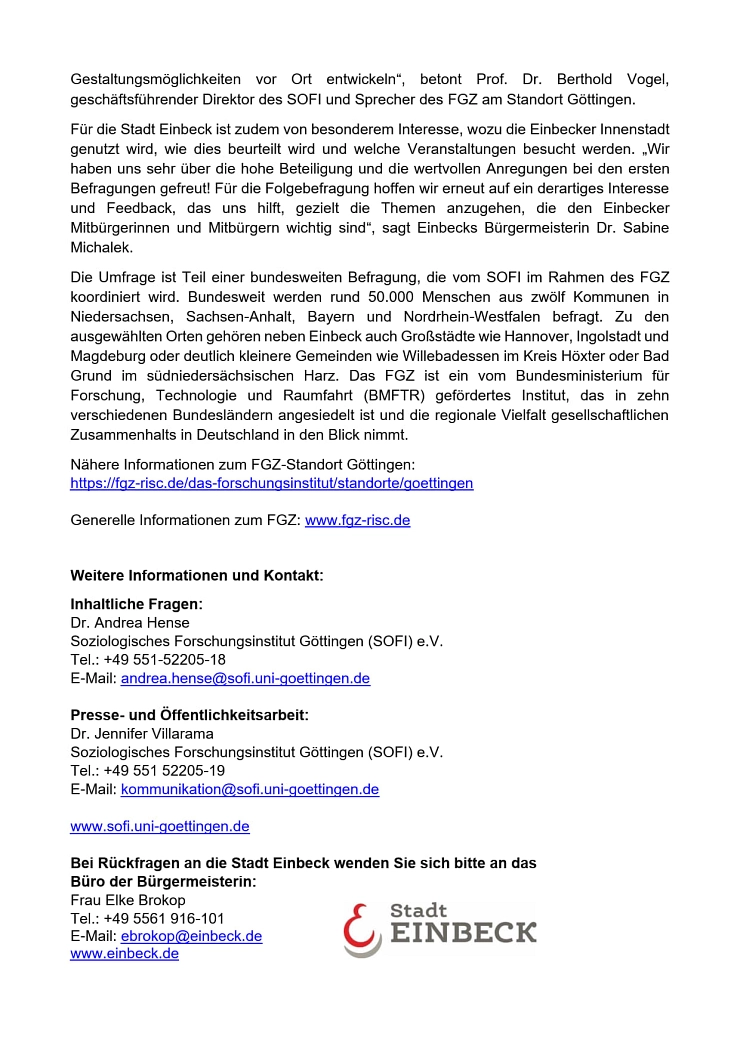 2025 SOFI-Umfrage Seite 2 2025 SOFI-Umfrage Seite 2 © Stadt Einbeck